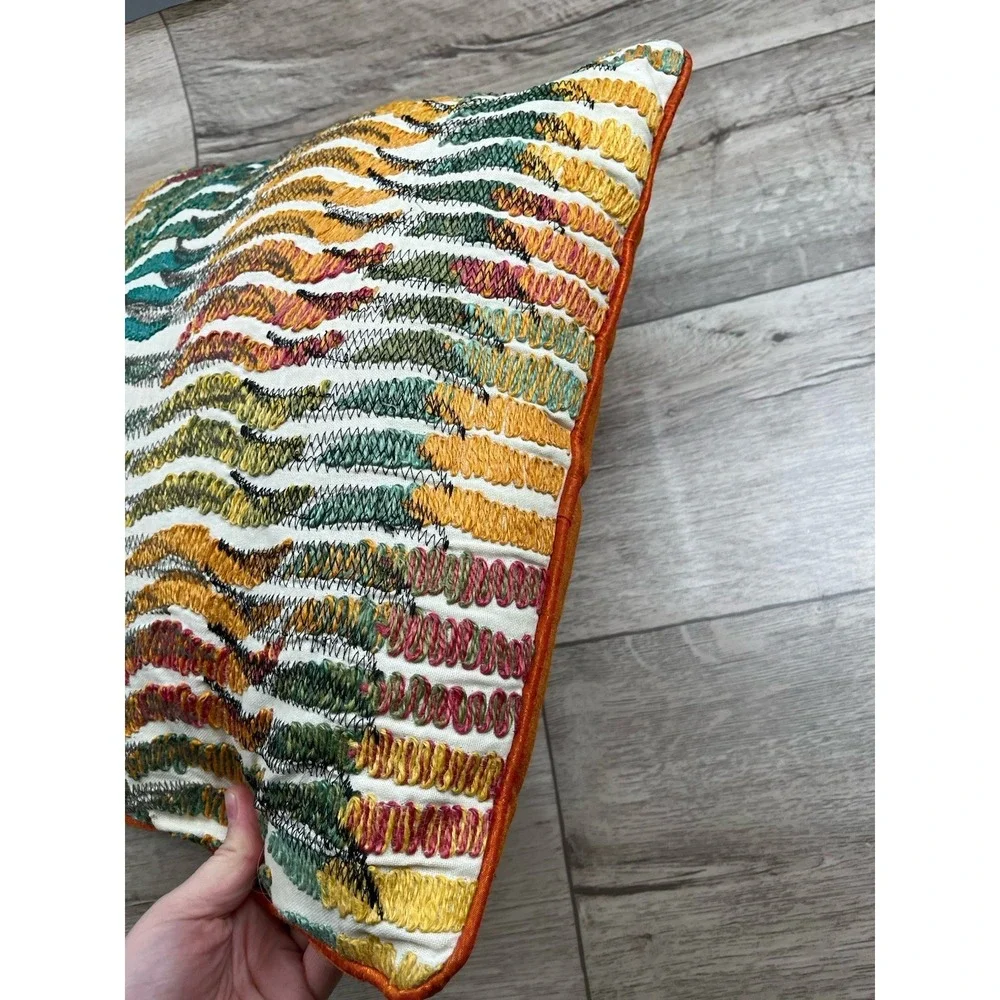 World Market Throw Pillow Cover Waves Embroidered 18